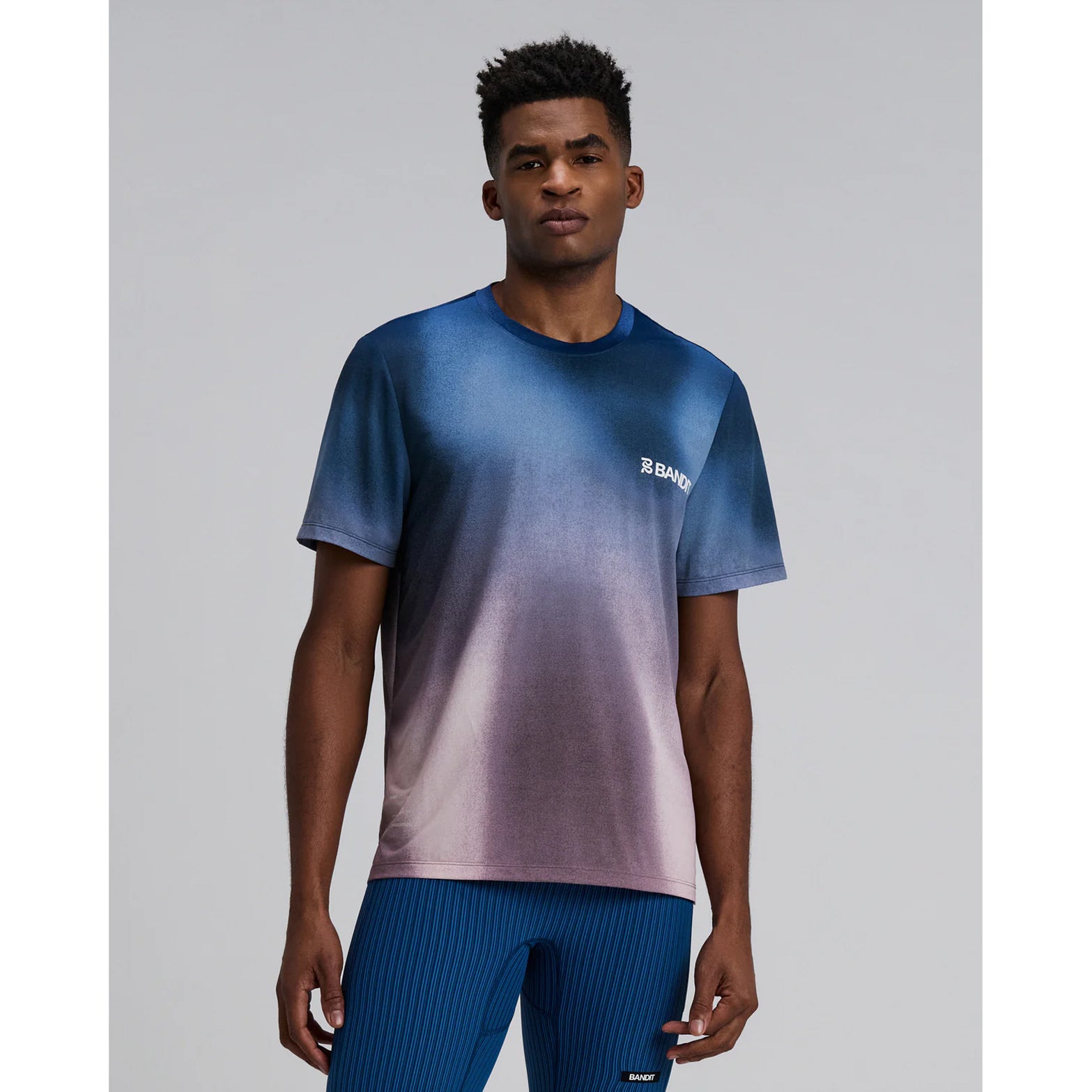 Men's Bandit Specter Performance Tee Flow State Aegean Multi front view showing relaxed fit with reflective graphic at centre front and ultra-breathable construction