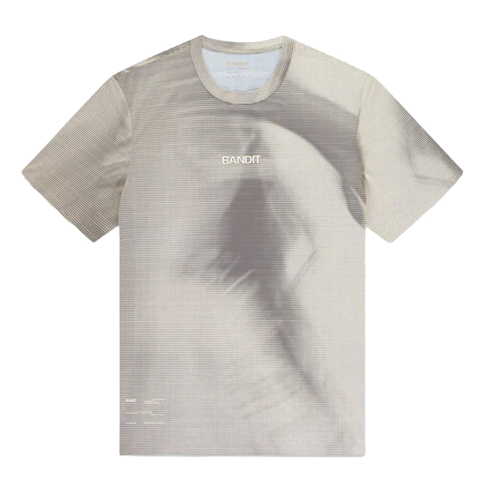 Men's Bandit Specter Performance Tee Slate Plaster front product view showing lightweight Specter performance fabric with relaxed fit and reflective graphic hit at centre front