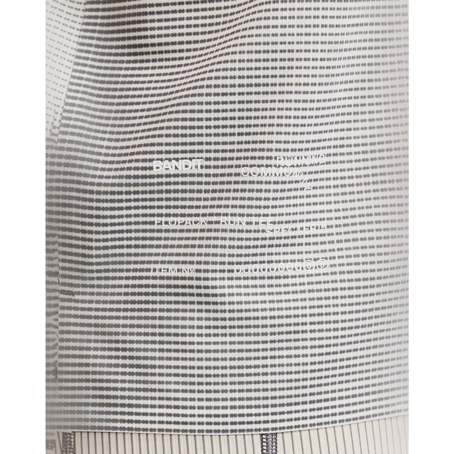 Men's Bandit Specter Performance Tee Slate Plaster close-up of hem showing lightweight Specter performance fabric with premium sweat-wicking yarn and anti-cling construction for comfortable running