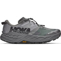 A men’s Hoka Speedgoat 7 GORE-TEX trail running shoe in Asteroid/Galactic Grey, featuring black accents, a Vibram sole, and a visible GORE-TEX label. Designed as waterproof trail running shoes, it is displayed from the side against a white background.