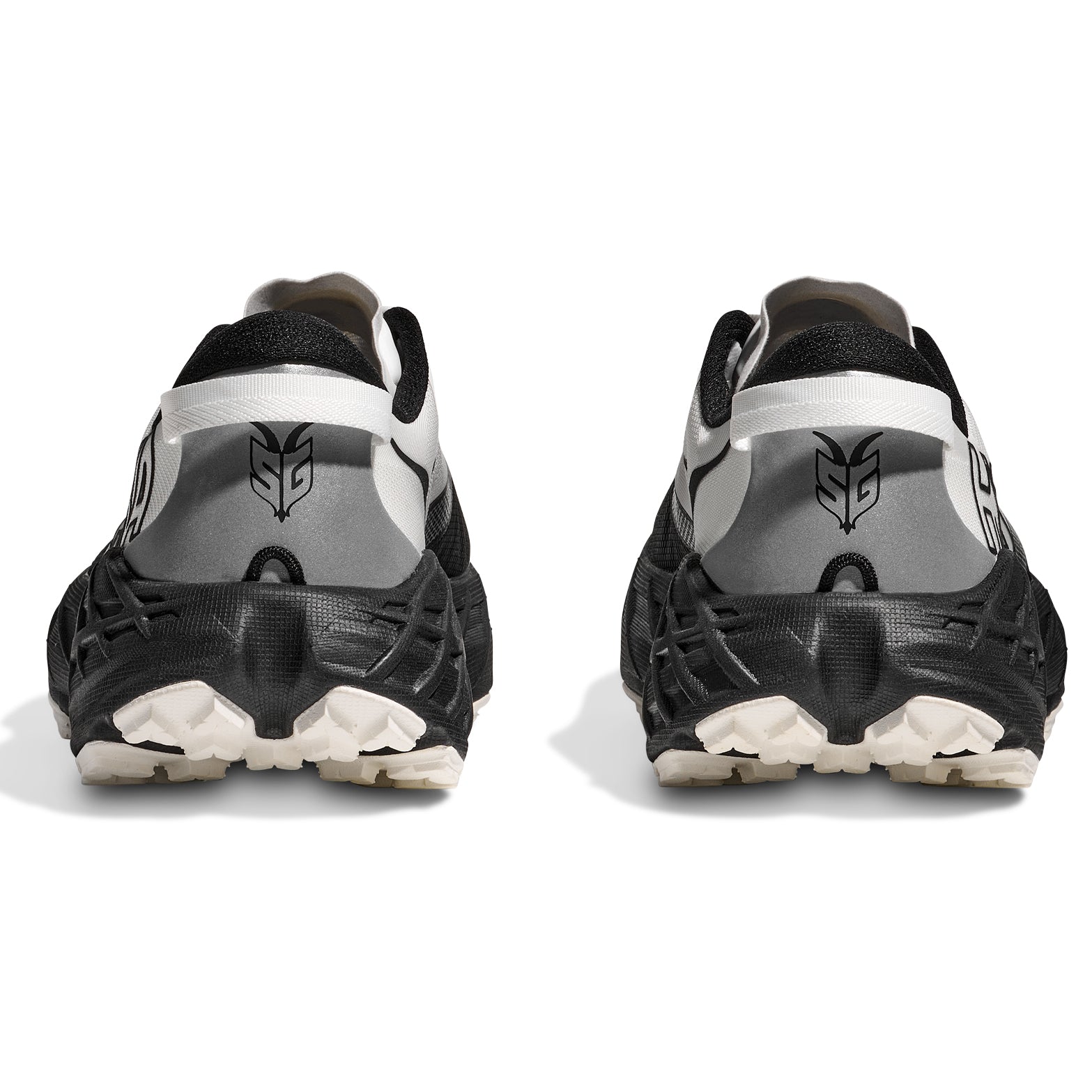 Men's Speedgoat 7 Trail Running Shoes Black White heel view with refined collar and gaiter integration
