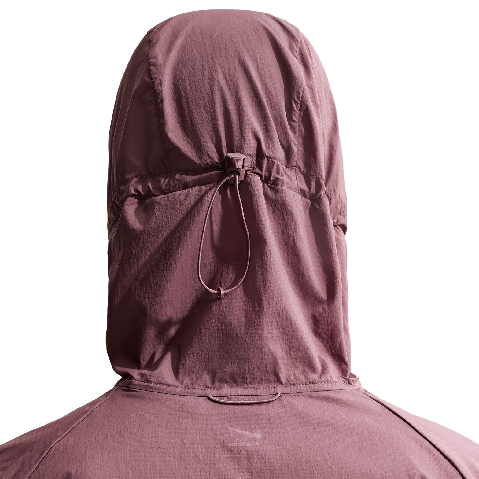 Nike Stride running jacket hood closeup showing adjustable design