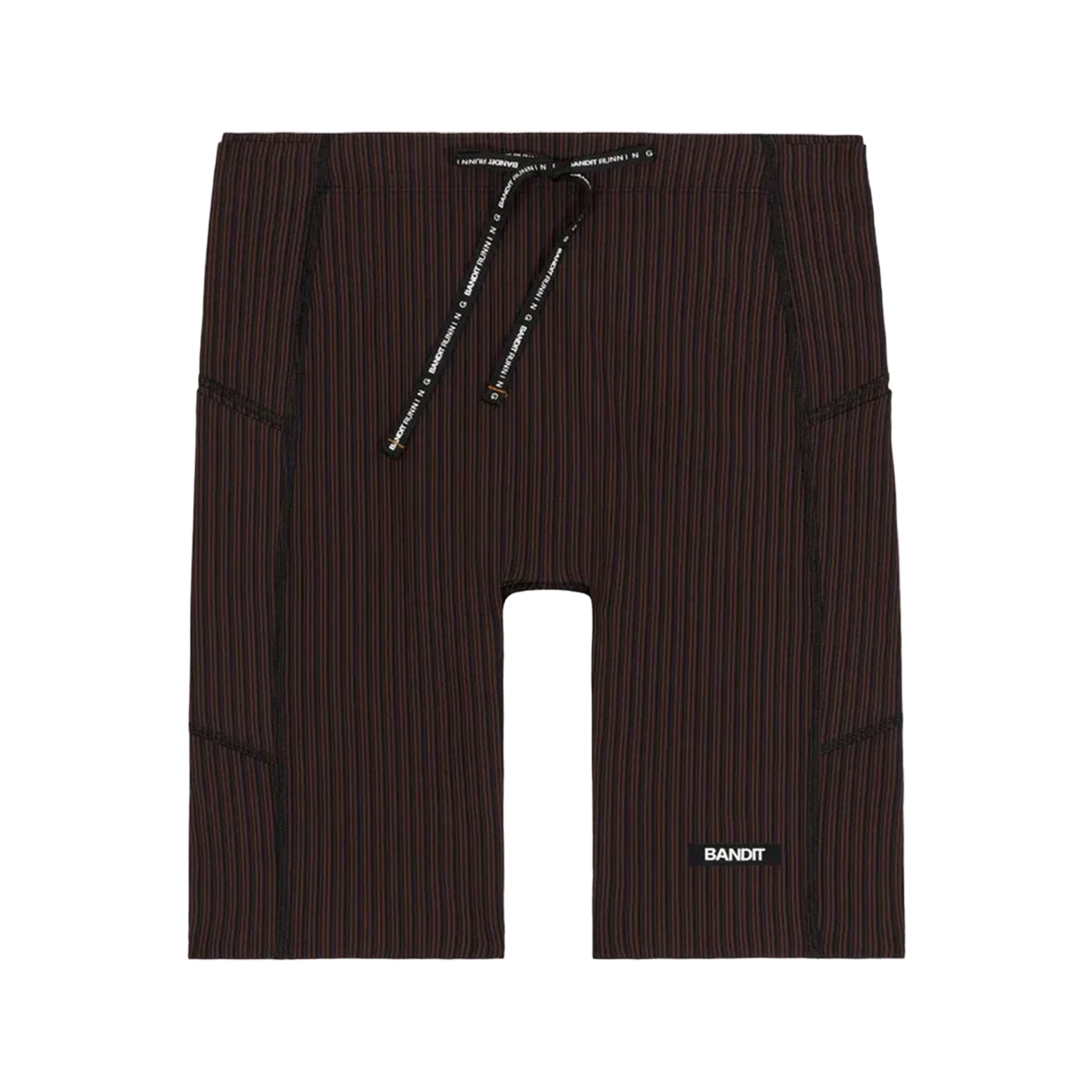 Bandit Striped Cadence 7 Pocket Half Tights men's in Cacao / Black — front product shot showing compression fit silhouette, cacao and black Striped Cadence™ ribbed knit and double-layered front fabric construction