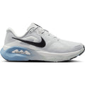 Nike Structure Plus men's running shoe in Grey Fog / Medium Ash / Summit White — outer view showing grey fog engineered mesh upper with midfoot band support, medium ash and summit white accent detailing, and double-stacked ZoomX over ReactX foam midsole profile