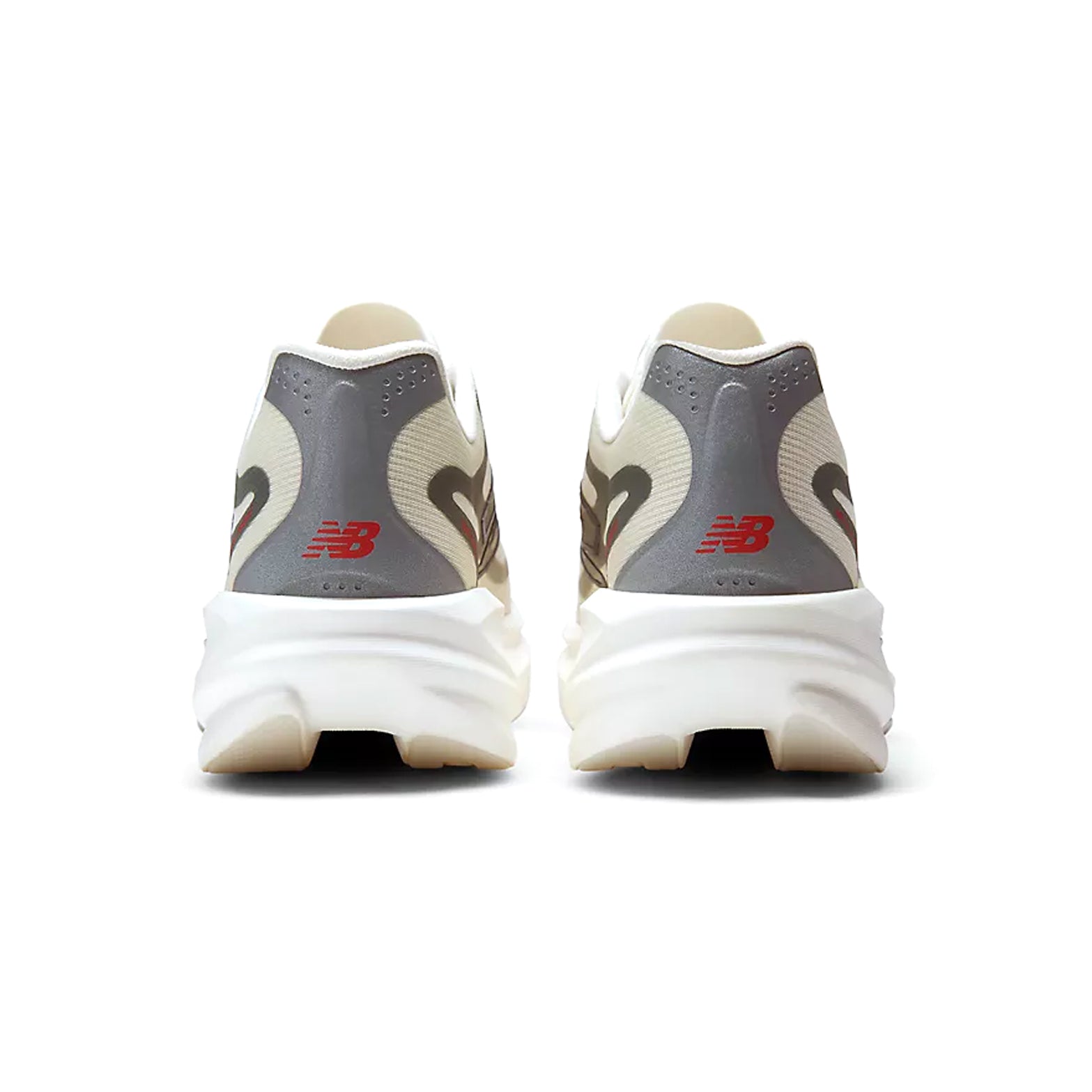 Men's New Balance SuperComp Rebel Running Shoes Angora Slate Grey heel view showing Infinion foam with specialised midsole geometry and rocker profile for snappy propulsive transitions during training and racing