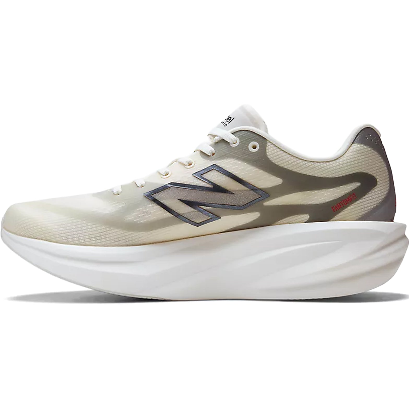Men's New Balance SuperComp Rebel Running Shoes Angora Slate Grey inner side view showing Infinion foam with precision plate and FantomFit midfoot lockdown for secure responsive daily running