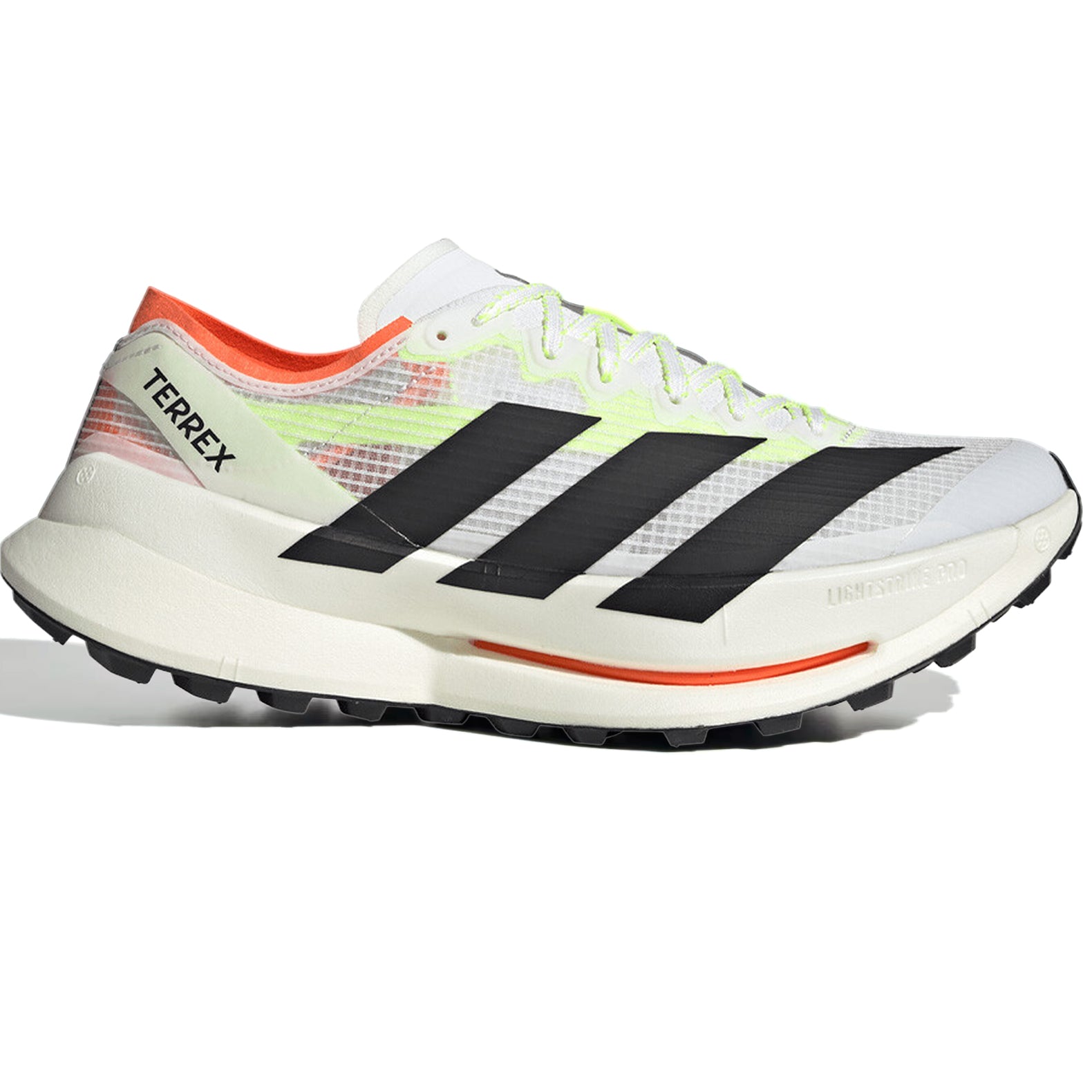 Men's Terrex Agravic Speed Ultra 2 Trail Running Shoes Cloud White Core Black Semi Impact Orange outer side view showing LIGHTSTRIKE PRO midsole