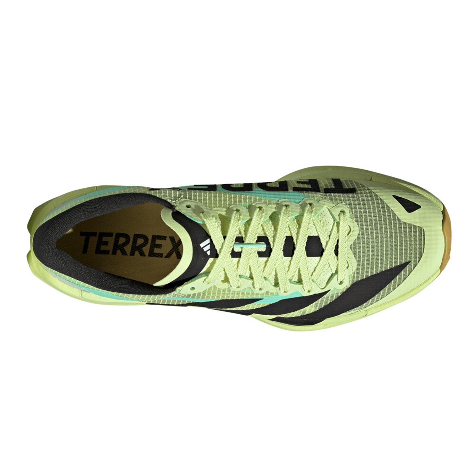 Men's adidas Terrex Agravic TT Trail Running Shoes Frozen Lemon Core Black Pulse Mint top view showing ultra-tough reinforced mesh upper with lace closure for secure fit on challenging trails