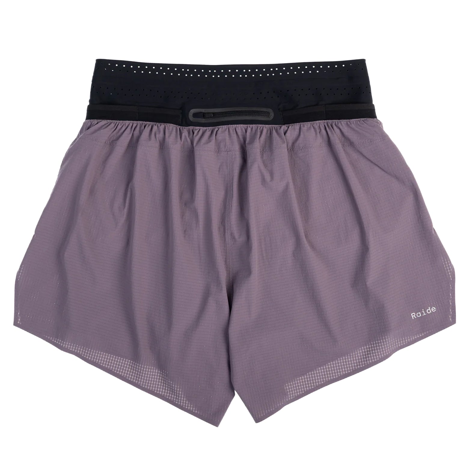 Raide TrailTech Short men's in Dusk — back product shot showing large rear pocket placement, zippered pocket detail and Toray DotAir outer construction