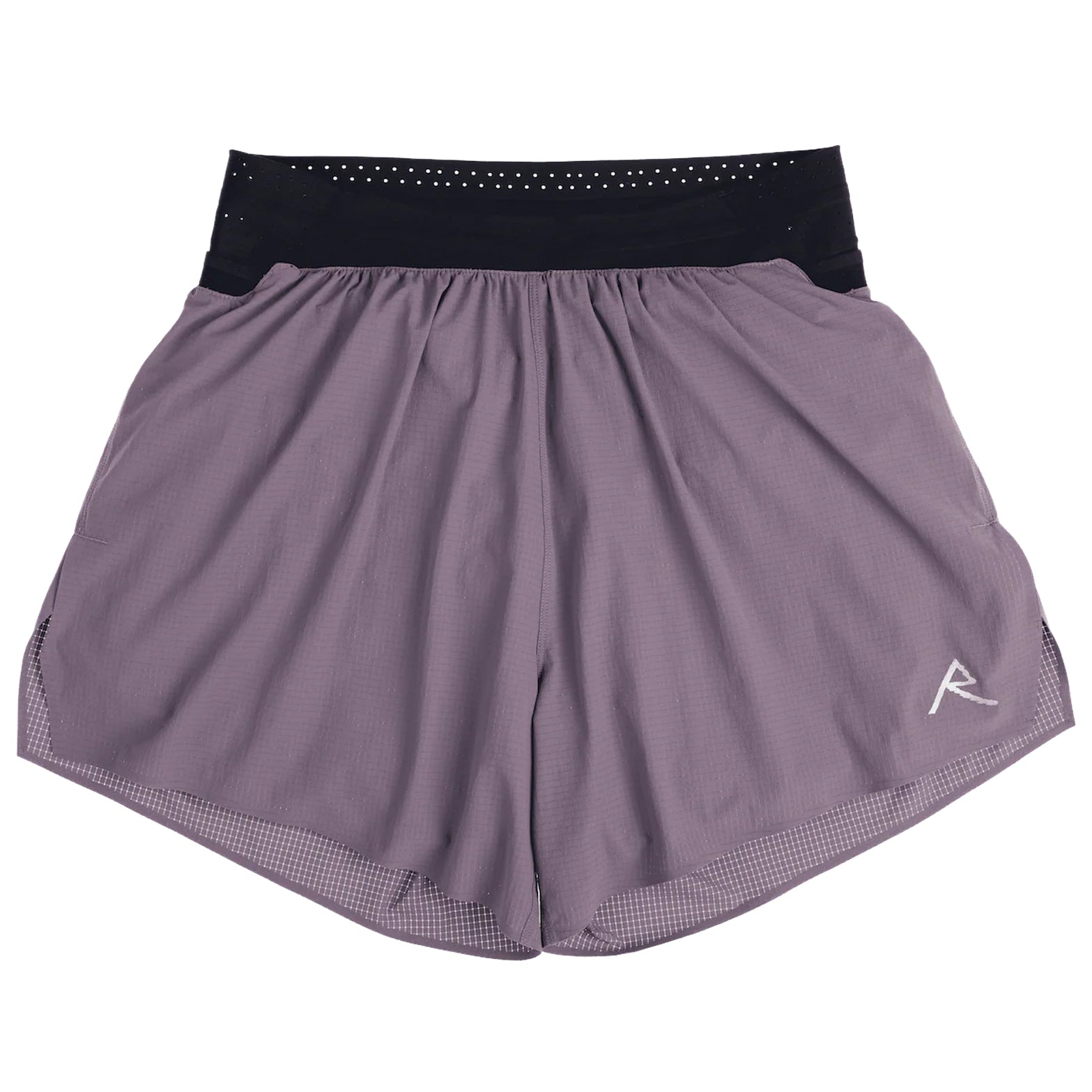 Raide TrailTech Short men's in Dusk — front product shot showing 5.25 inch silhouette, laser-perforated waistband, large pocket placement and Toray DotAir outer construction