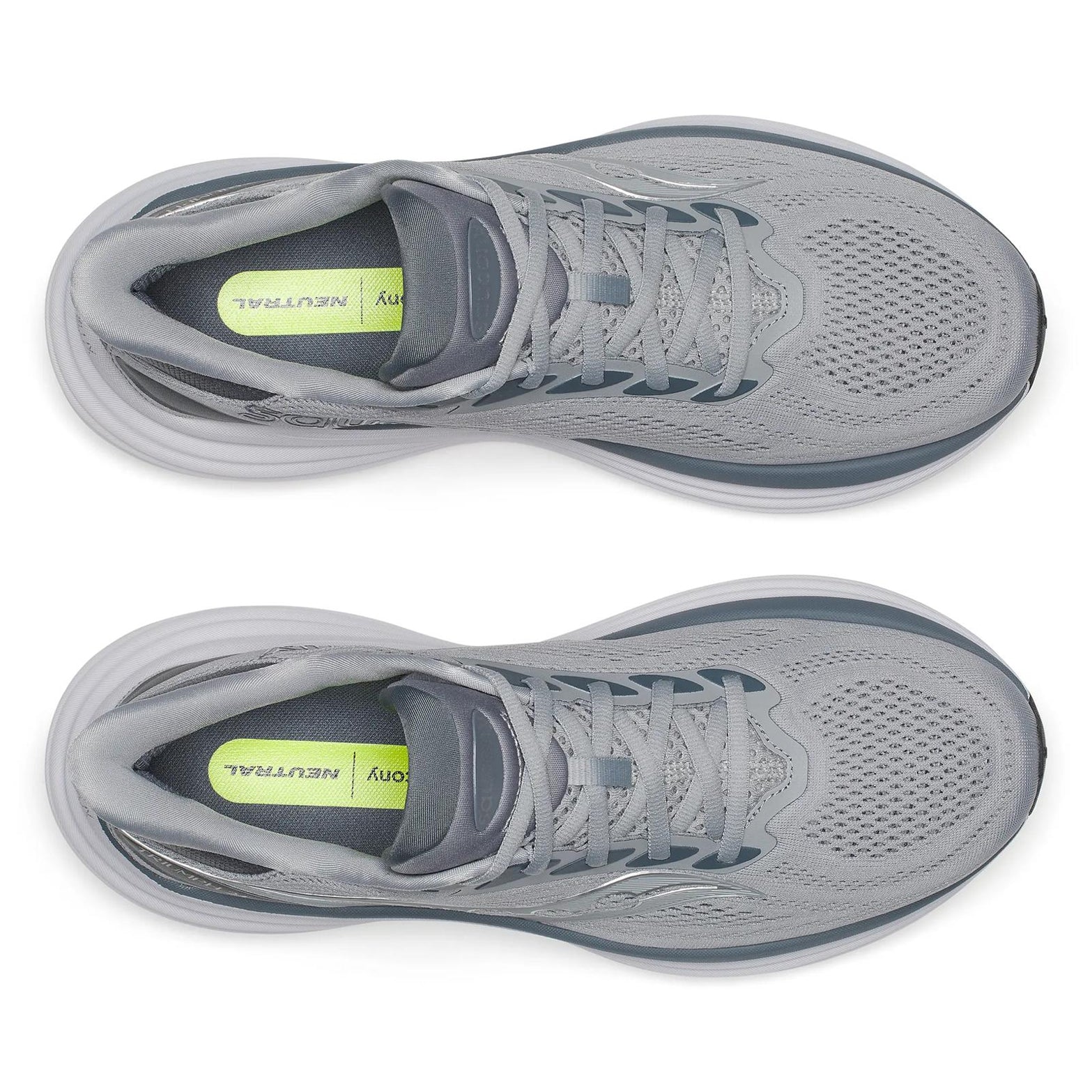 Men's Saucony Triumph 24 Running Shoes Fossil Gunmetal top view showing breathable comfort mesh upper with plush secure fit for comfortable high-mileage training