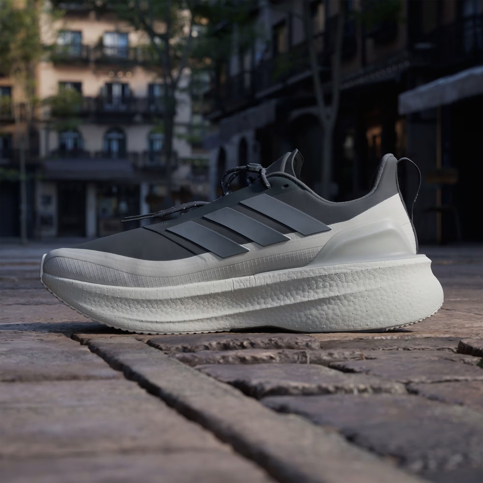 Men's adidas Ultraboost 5 H.Koumori Running Shoes Carbon Grey Five Alumina inner side view showing Light BOOST cushioning and Hermanos Koumori collaboration design