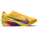 Men's Vaporfly 4 Running Shoes Citron Pulse Laser Orange Volt Ice Indigo Burst outer side view showing carbon fibre Flyplate and ZoomX midsole