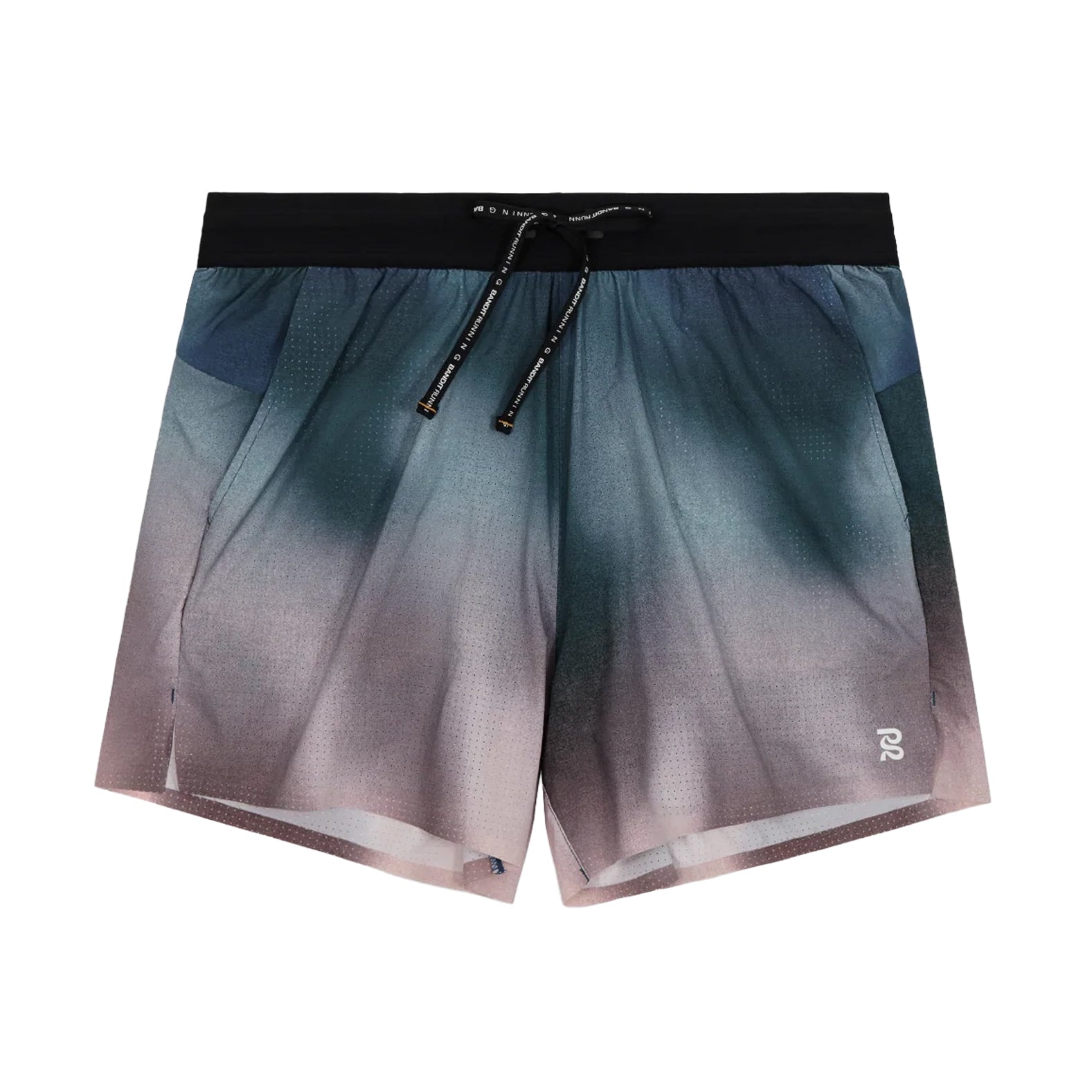 Bandit Vento™ 5 Inch Run Shorts men's in Flow State Aegean Multi — front product shot showing 5 inch silhouette, flow state aegean multi Vento™ four-way stretch fabric, bonded cutaway split and custom branded drawstring waistband
