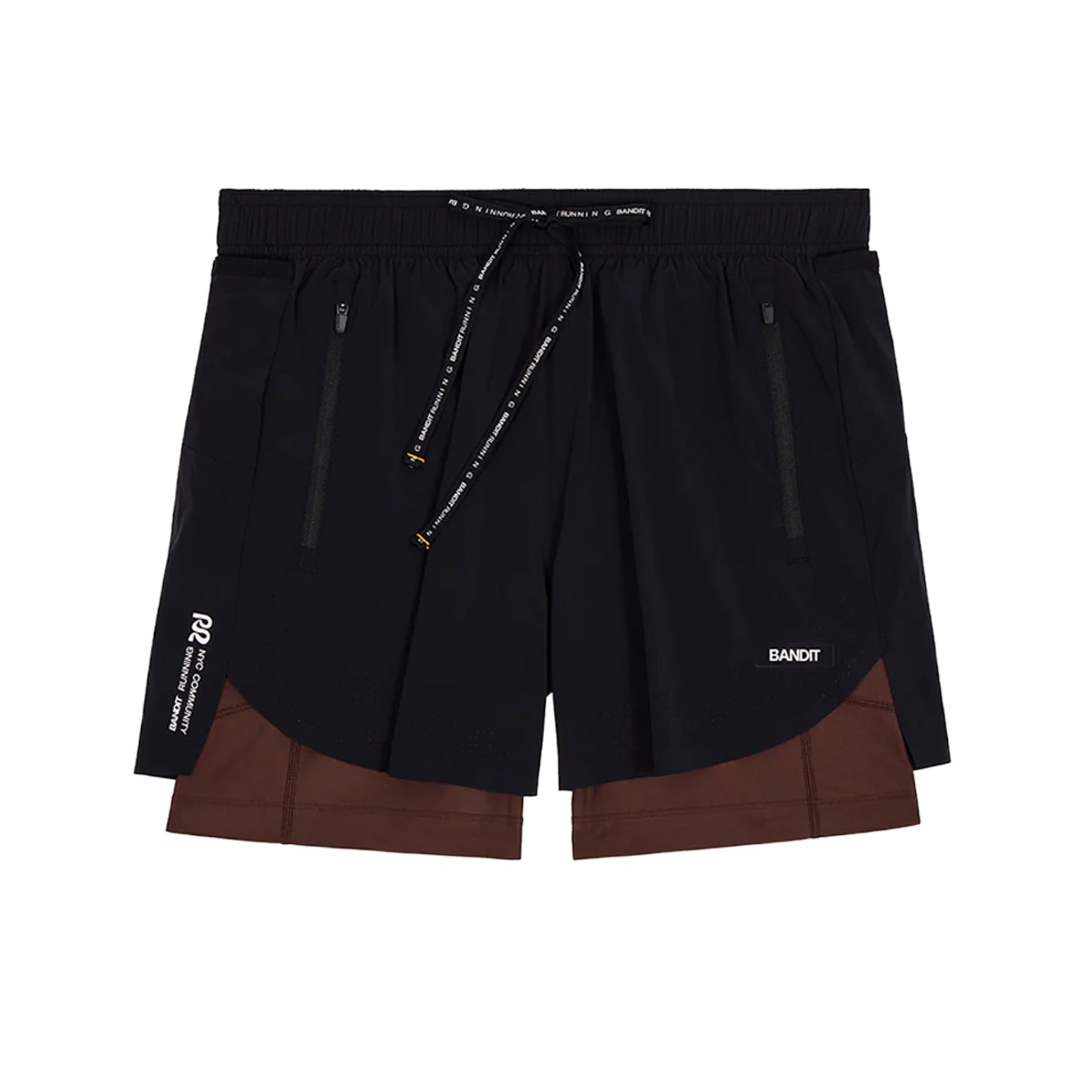 Men's Bandit Vento Next Gen 2-in-1 Run Short Black product view showing silky four-way stretch Vento fabric with SoLite compression liner and water-repellent finish