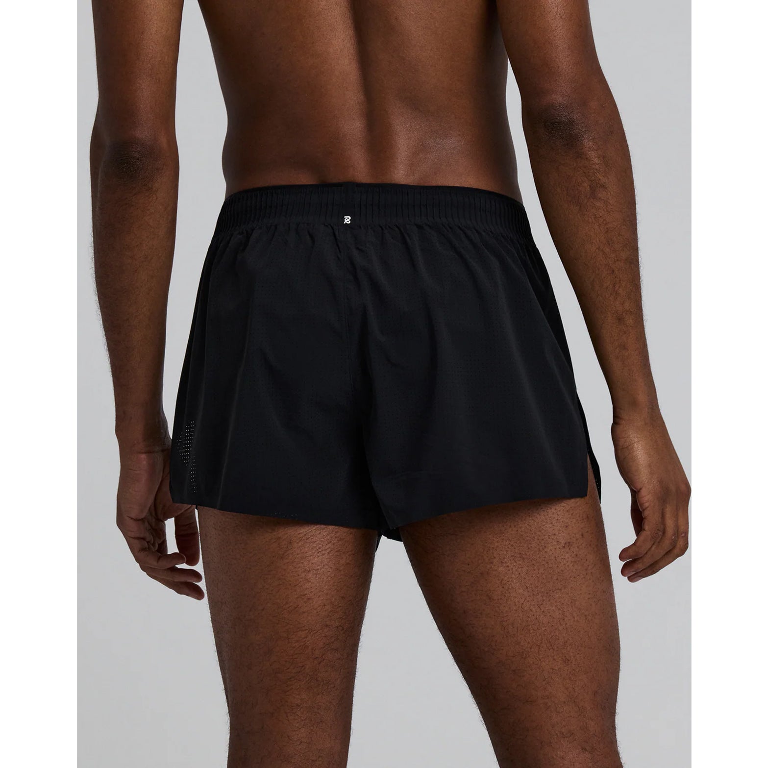 Men's Bandit Vento Next Gen 3 Inch Split Short Black back view showing waterproof phone pocket, gel storage and reflective branding for visibility