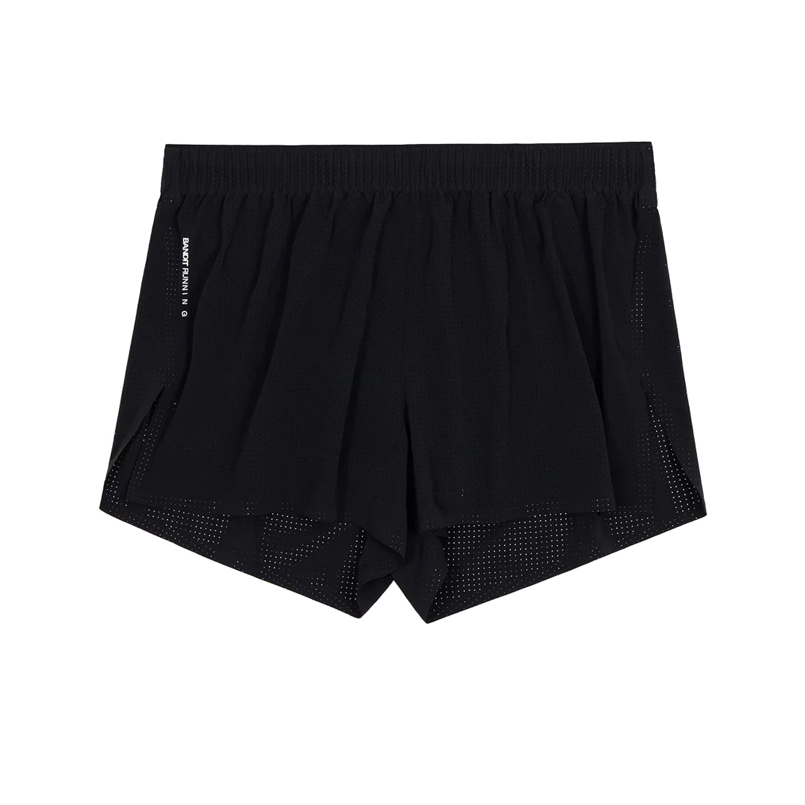 Men's Bandit Vento Next Gen 3 Inch Split Short Black product view showing silky four-way stretch Vento fabric with bonded cutaway split and Coolcore anti-chafe brief