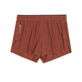 Men's Bandit Vento Next Gen 3 Inch Split Short Mahogany product view showing silky four-way stretch Vento fabric with bonded cutaway split and Coolcore anti-chafe brief