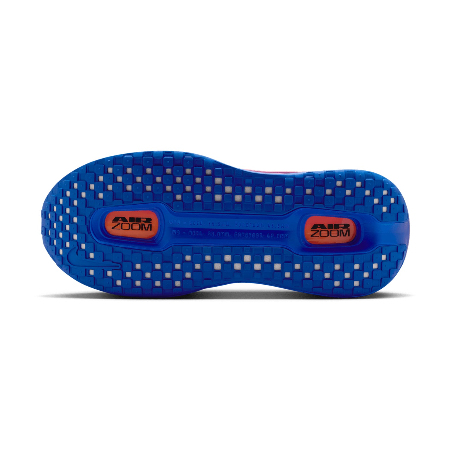 Men's Nike Vomero Premium Running Shoes Atomic Pink Racer Blue sole view displaying durable Waffle outsole with high-abrasion rubber for dependable traction on roads