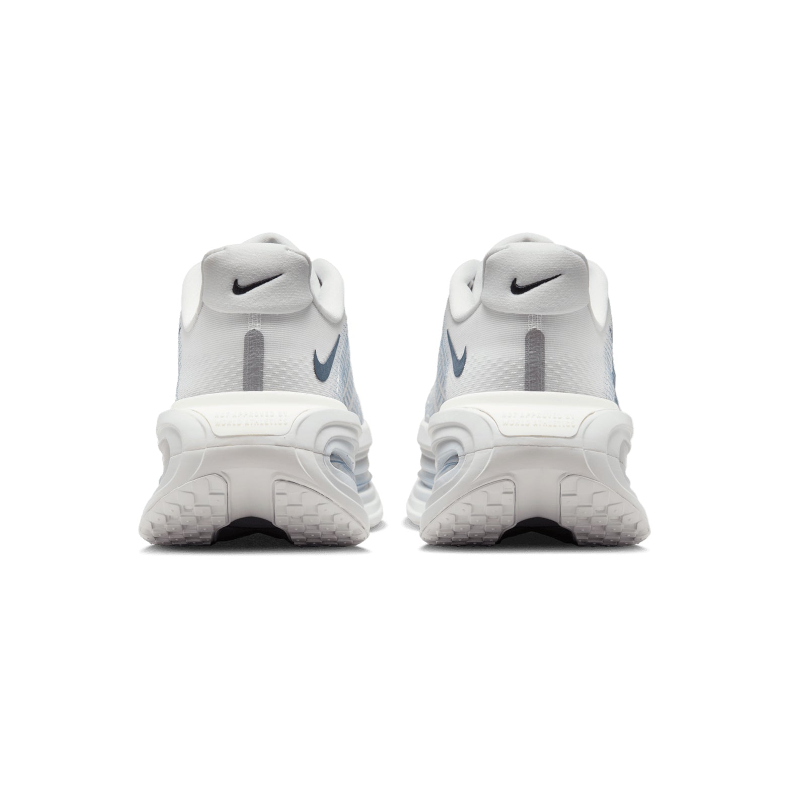 Men's Nike Vomero Premium Running Shoes Off-White Grey Fog Wolf Grey Dark Obsidian heel view showing dual Air Zoom unit with full-length ZoomX foam for cushioned impact protection during landing