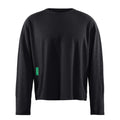 District Vision Men’s Waffle Top Black long-sleeve crewneck shirt in a textured waffle-knit with a small green rectangular tag on the side.