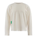 District Vision Men’s Waffle Top White in a long-sleeve waffle-knit crewneck cotton blend with a small green rectangular tag on the side.