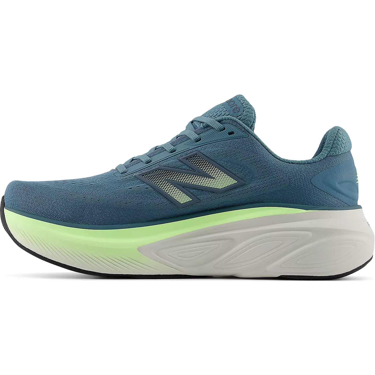 Men's Fresh Foam X More v6 Salt Water Afterglow Grey Matter inner side view with high sidewalls and 44mm stack height