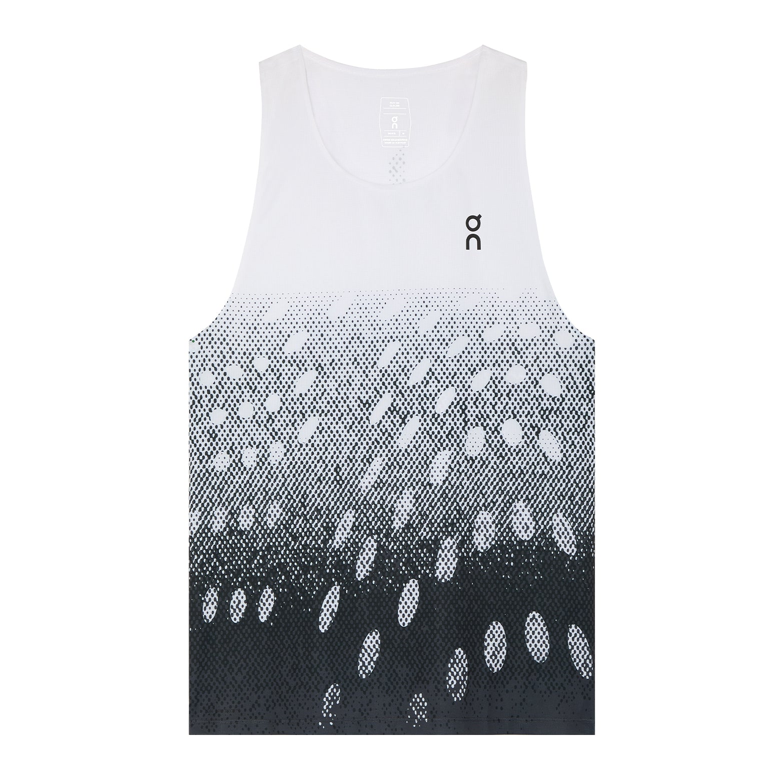 Men's On Zero Singlet Black Grey White product view showing ultra-lightweight construction with On DryTec moisture-wicking fabric and athletic racer-back styling