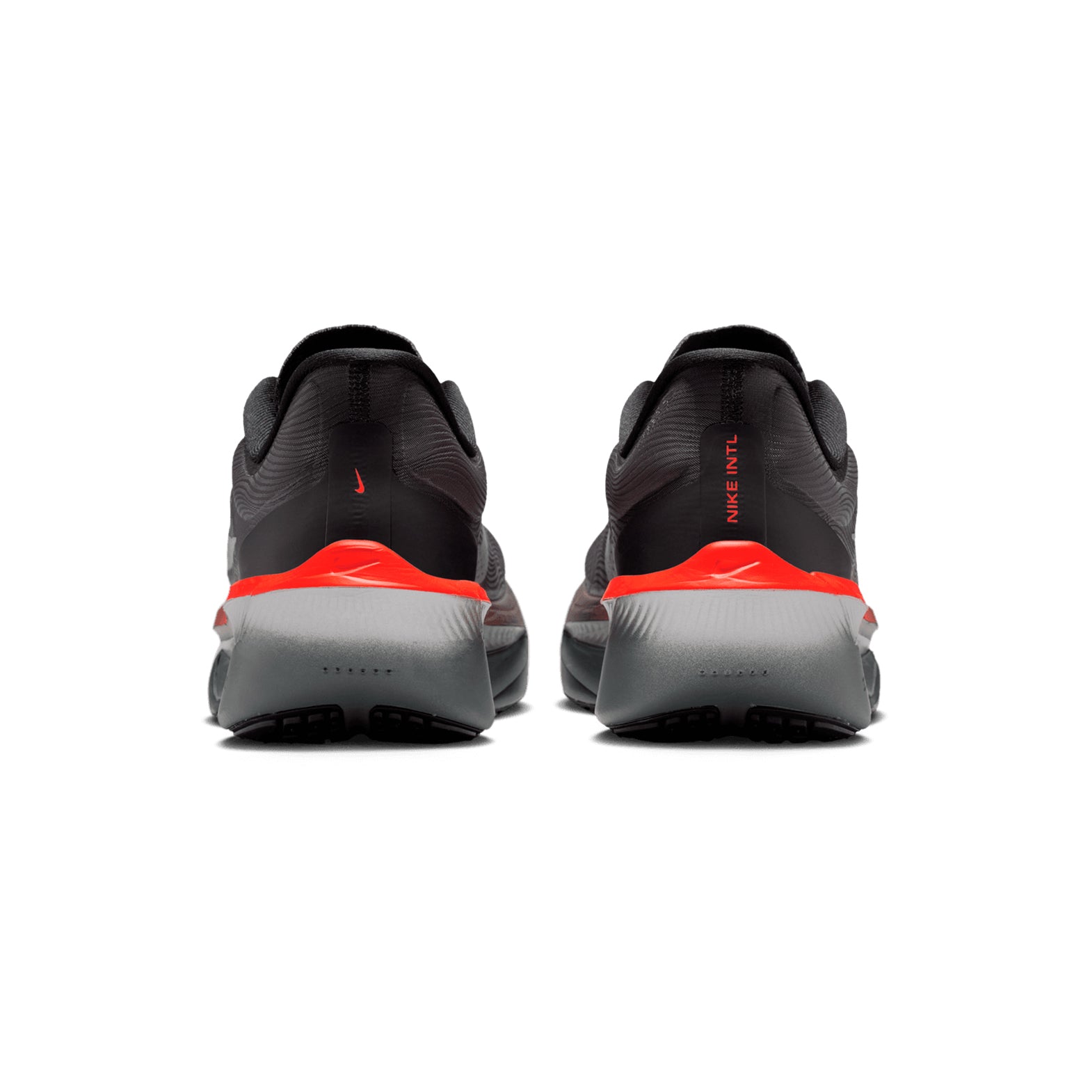 Men's Nike Zoom Fly 6 Running Shoes Black Metallic Silver Bright Crimson heel view showing ZoomX foam stack with carbon fibre plate for responsive tempo running and racing