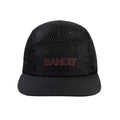 Bandit Mesh HumoFit Run Hat Black front view showing mesh construction with printed Bandit logo and branded taping detail