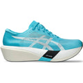 ASICS Metaspeed Edge Tokyo Running Shoes Aquarium White outer side view showing dual-layer FF LEAP and FF TURBO PLUS foam with carbon plate for cadence-style elite marathon racing