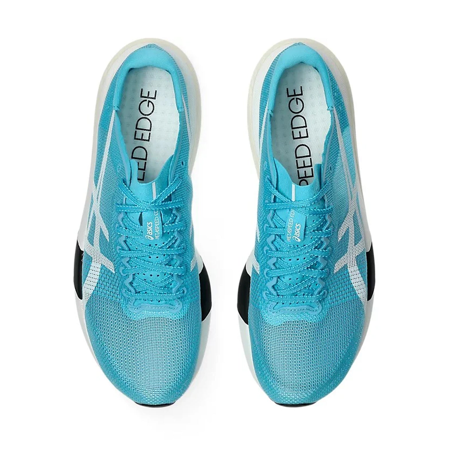 ASICS Metaspeed Edge Tokyo Running Shoes Aquarium White top view showing lightweight racing upper construction for elite cadence-style marathon race day performance