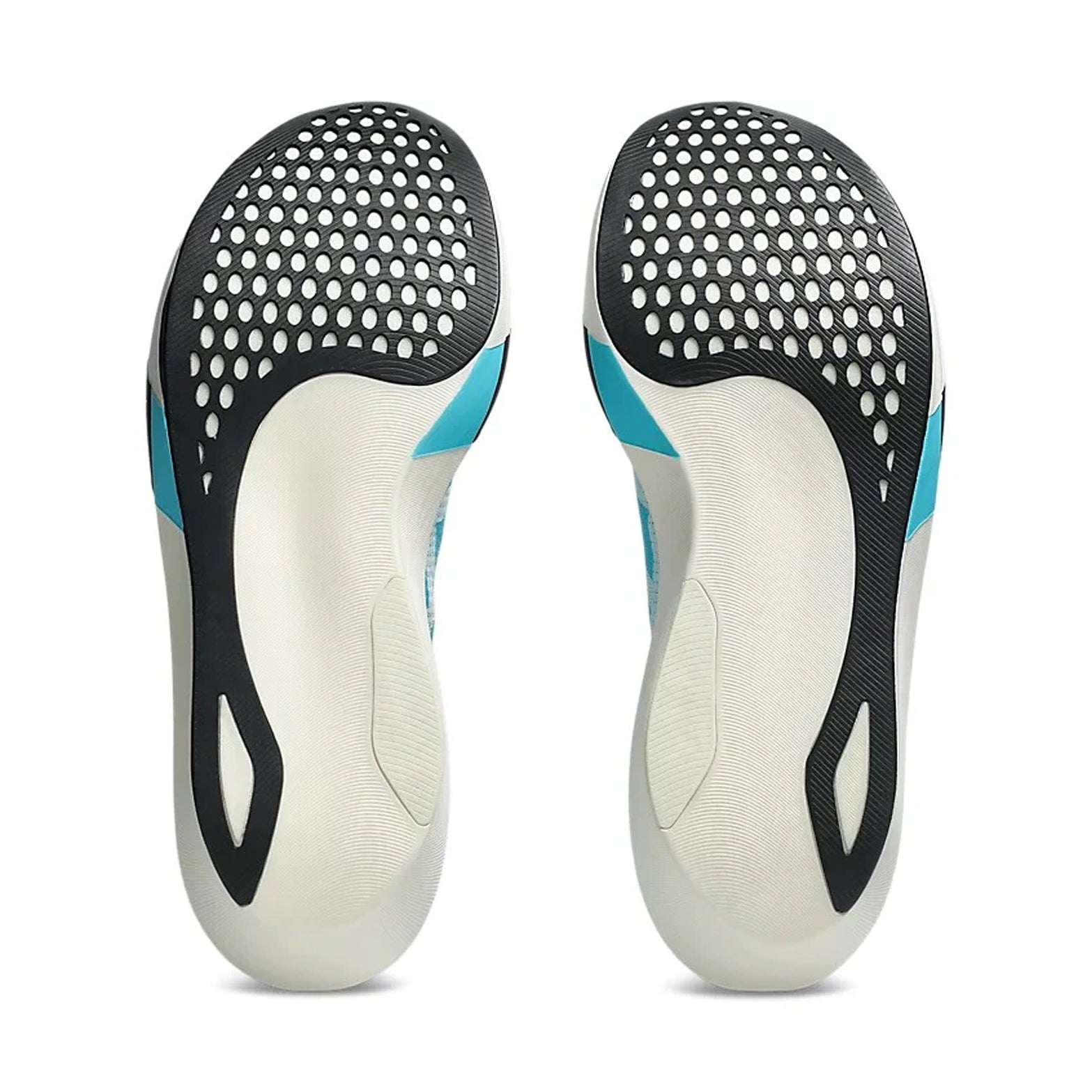 ASICS Metaspeed Edge Tokyo Running Shoes Aquarium White sole view displaying carbon plate with dual-layer foam configuration for energy conservation and cadence-style racing traction