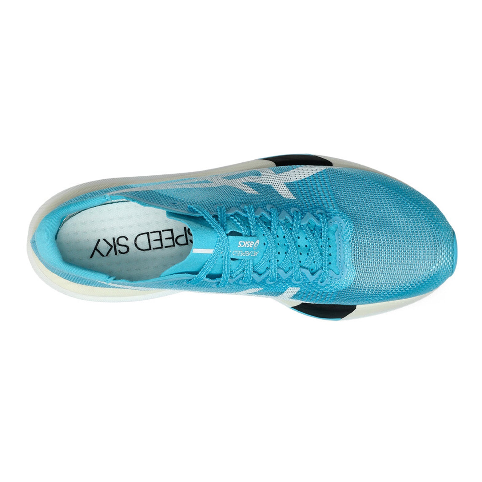 ASICS Metaspeed Sky Tokyo Running Shoes Aquarium White top view showing lightweight 170g racing upper construction for elite marathon race day performance