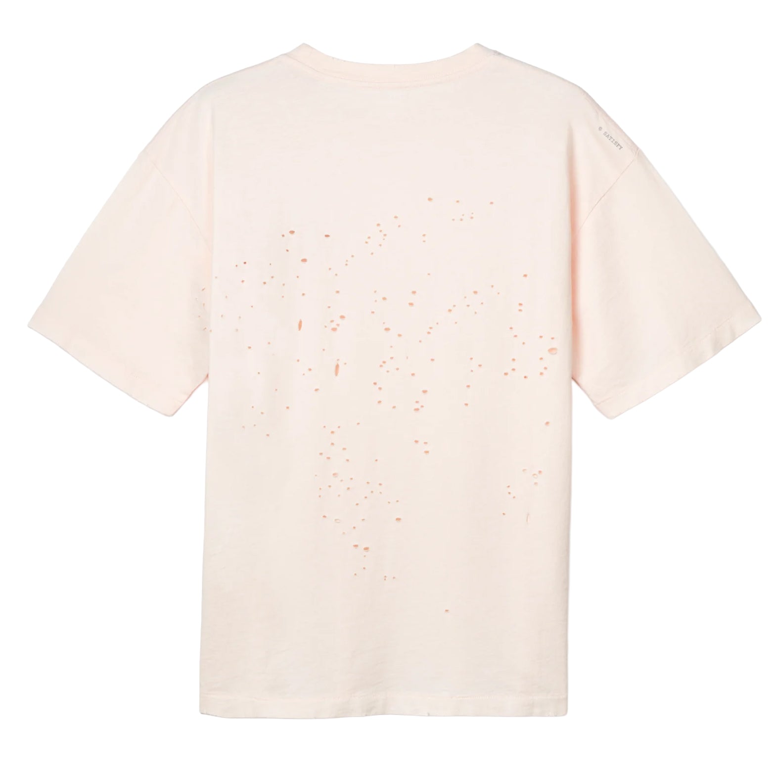 Satisfy MothTech Tee Sun Bleach Sand back view showing MothTech precision-perforated construction with stealth-reflective logo and mapped ventilation pattern