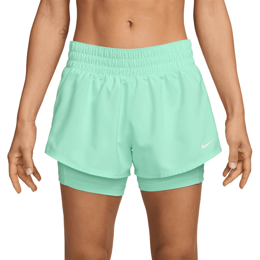 Nike Women's Dri-FIT Mid Rise 3 Inch 2 in 1 Shorts Mint Foam / Reflective Silver - achilles heel