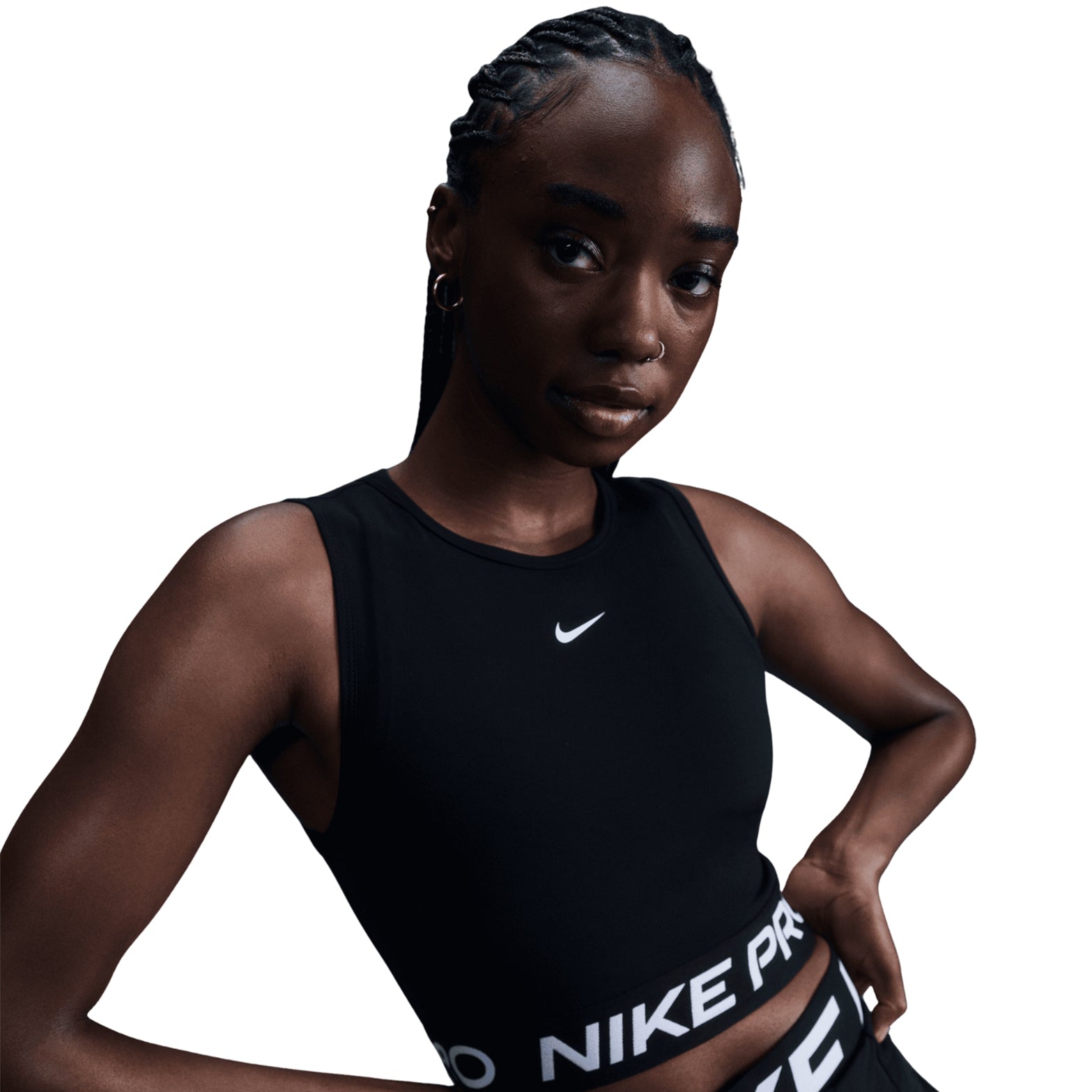 Nike Women's Pro Dri-FIT Cropped Tank Black / White - Achilles Heel
