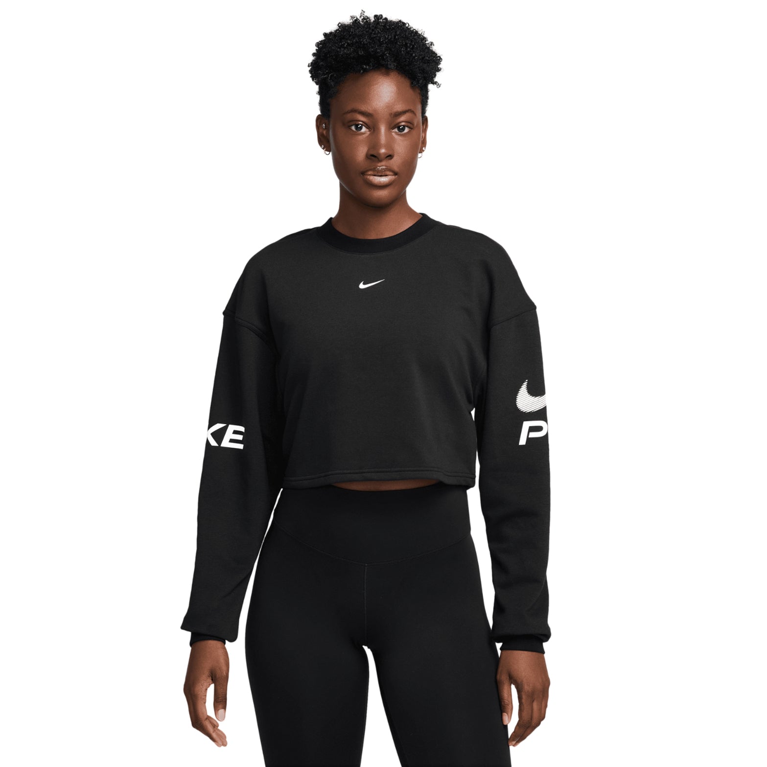 Women's Pro Dri-FIT Loose French Terry Crew Neck Sweatshirt Black / White - Achilles Heel