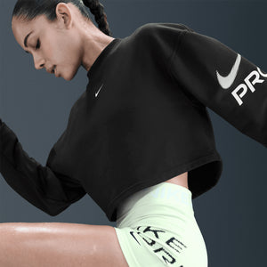 Nike Women's Pro Dri-FIT Loose French Terry Crew Neck Sweatshirt Black / White - Achilles Heel