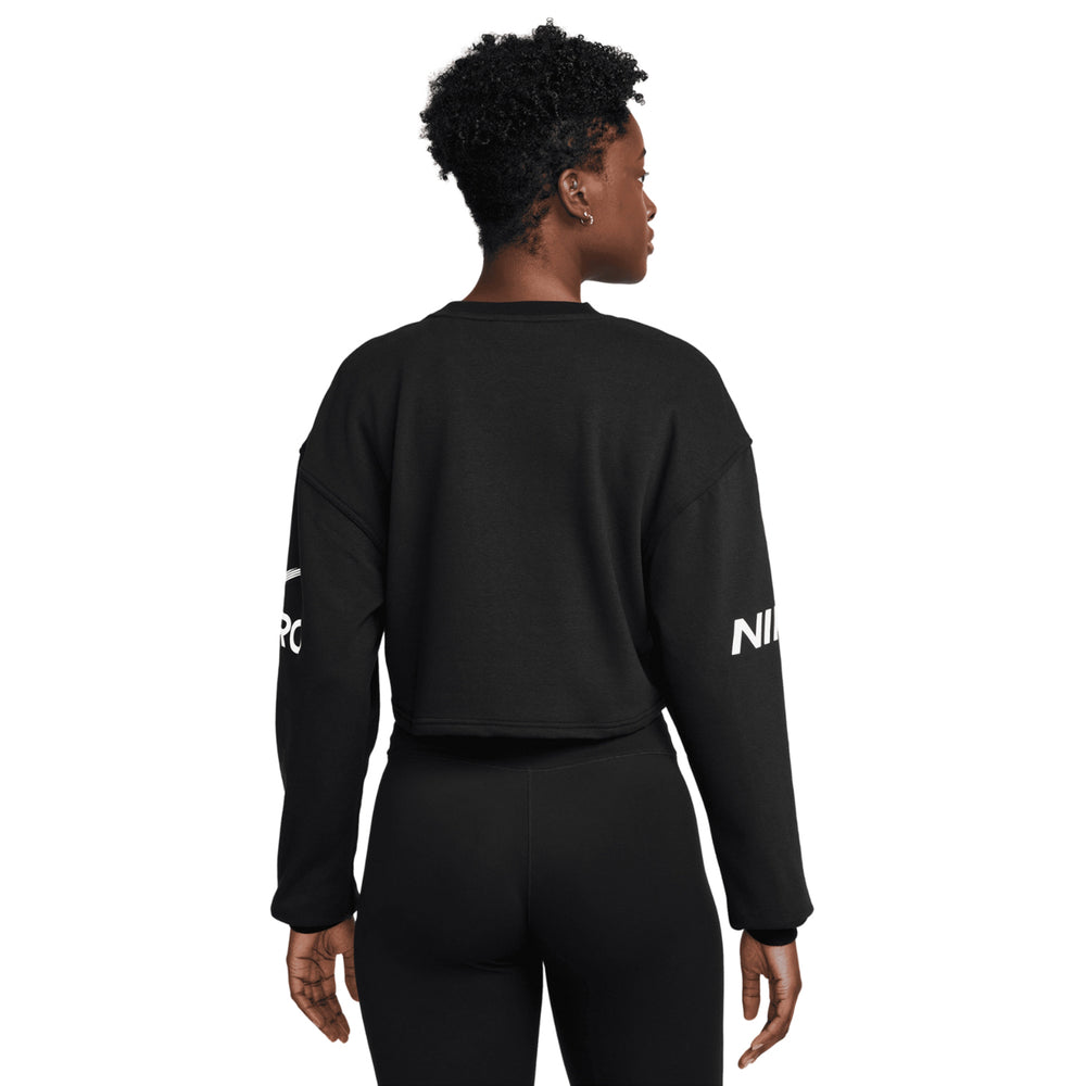 Nike Women's Pro Dri-FIT Loose French Terry Crew Neck Sweatshirt Black / White - Achilles Heel