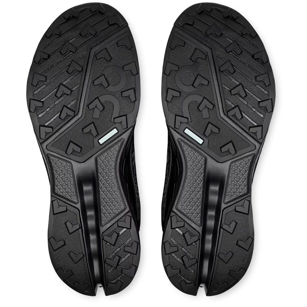 On Women's Cloudsurfer Trail 2 Waterproof Running Shoes Black / Black - achilles heel