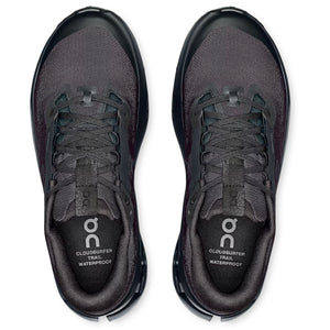 On Women's Cloudsurfer Trail 2 Waterproof Running Shoes Black / Black - achilles heel