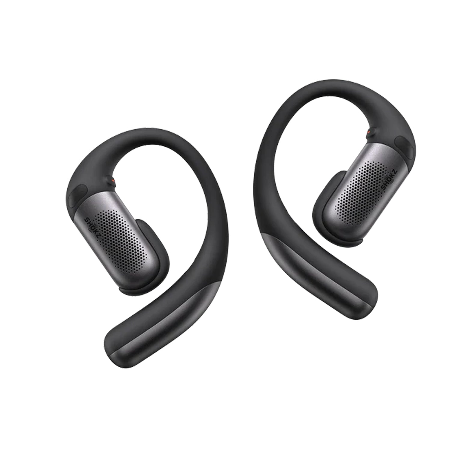 Shokz OpenFit Pro Headphones Black front product view showing premium aluminium alloy construction with ergonomic ear hooks and seamless unibody finish