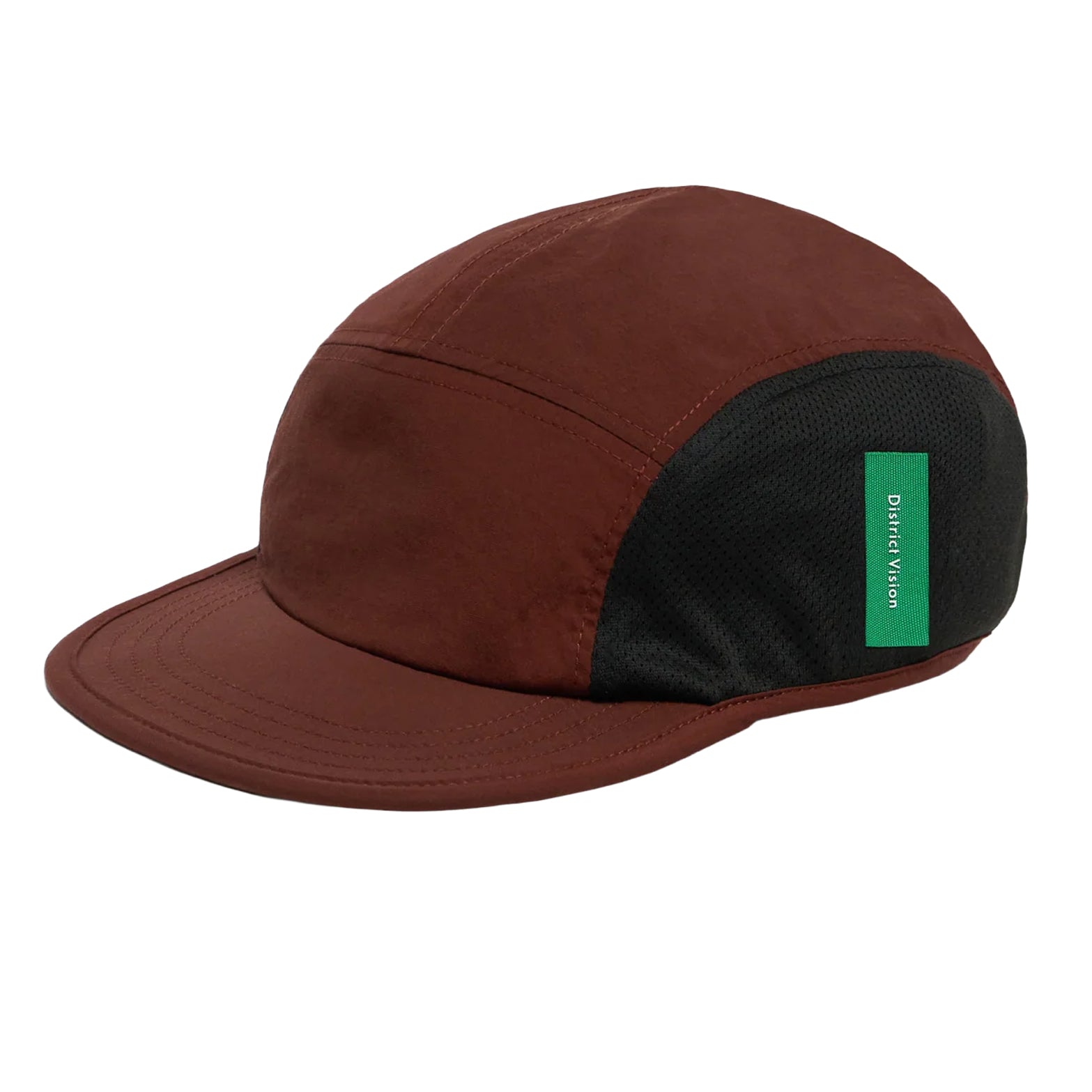 District Vision Performance Panelled Mesh Hat in Terracotta — front product shot showing 3-inch brim, recycled water-resistant shell construction and honeycomb mesh panel detail in terracotta colourway