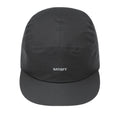 Satisfy Pertex® 3L Rain Cap in Black — front product shot showing low-profile silhouette, flexible brim, black Pertex® Shield Air nano-ripstop construction and stealth-reflective Satisfy logo