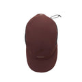 The Planar Lightweight Cap by Portal in Bitter Chocolate is showcased against a white background. This maroon sports cap features a curved brim, mesh side panels for enhanced ventilation, and a subtle logo on the front. Designed for comfort, it is lightweight and breathable, with an adjustable drawstring at the back to ensure a customizable fit.