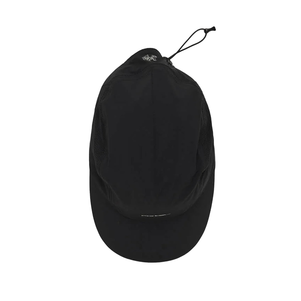 The Planar Lightweight Cap Black Beauty by Portal is a black, lightweight, and breathable cap featuring a curved brim and an adjustable drawstring at the back, designed for active use. It is photographed from above on a white background.