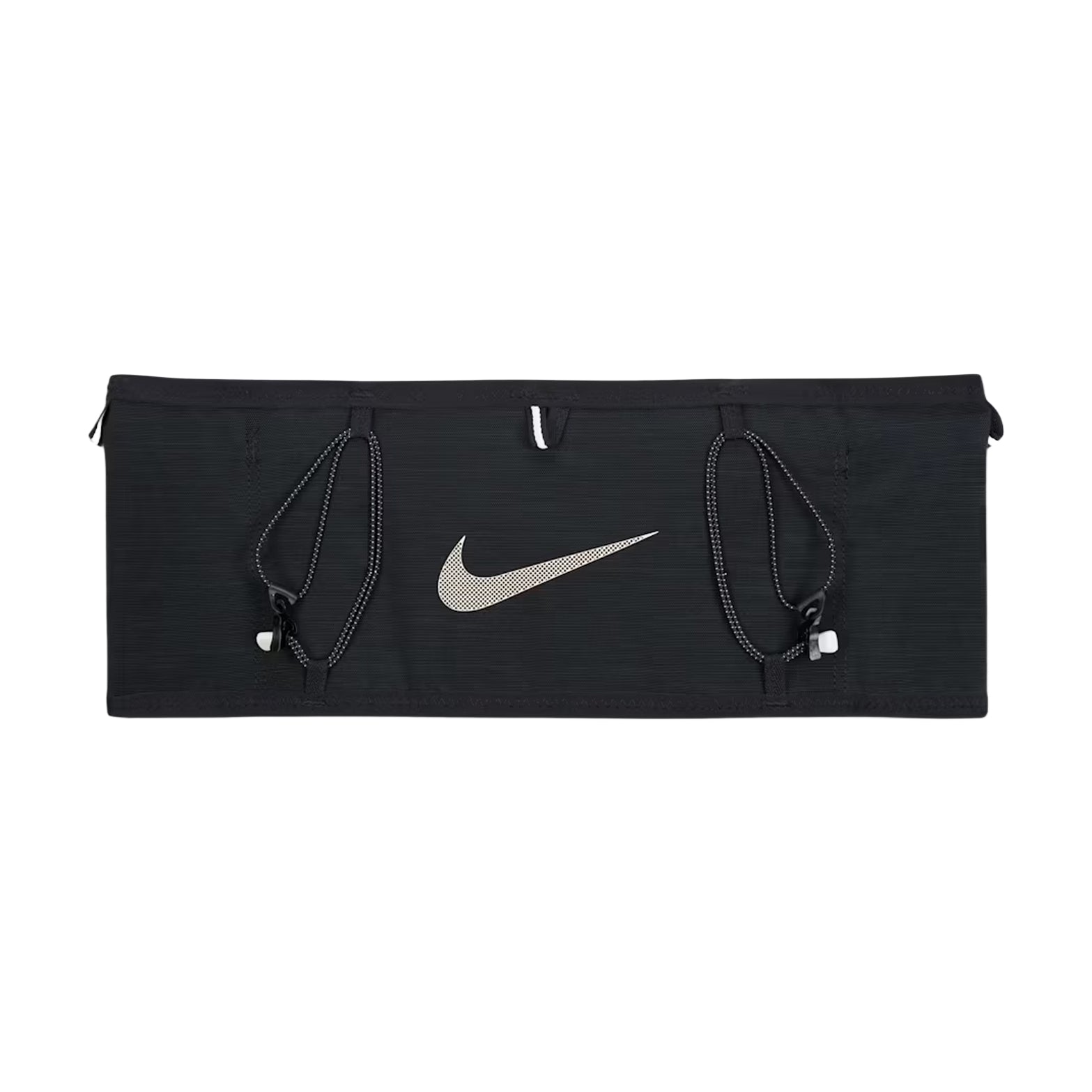 Nike Trail Running Belt in Black / Sail / Sail — front product shot showing black recycled polyester construction with sail accent detailing and removable bungee system