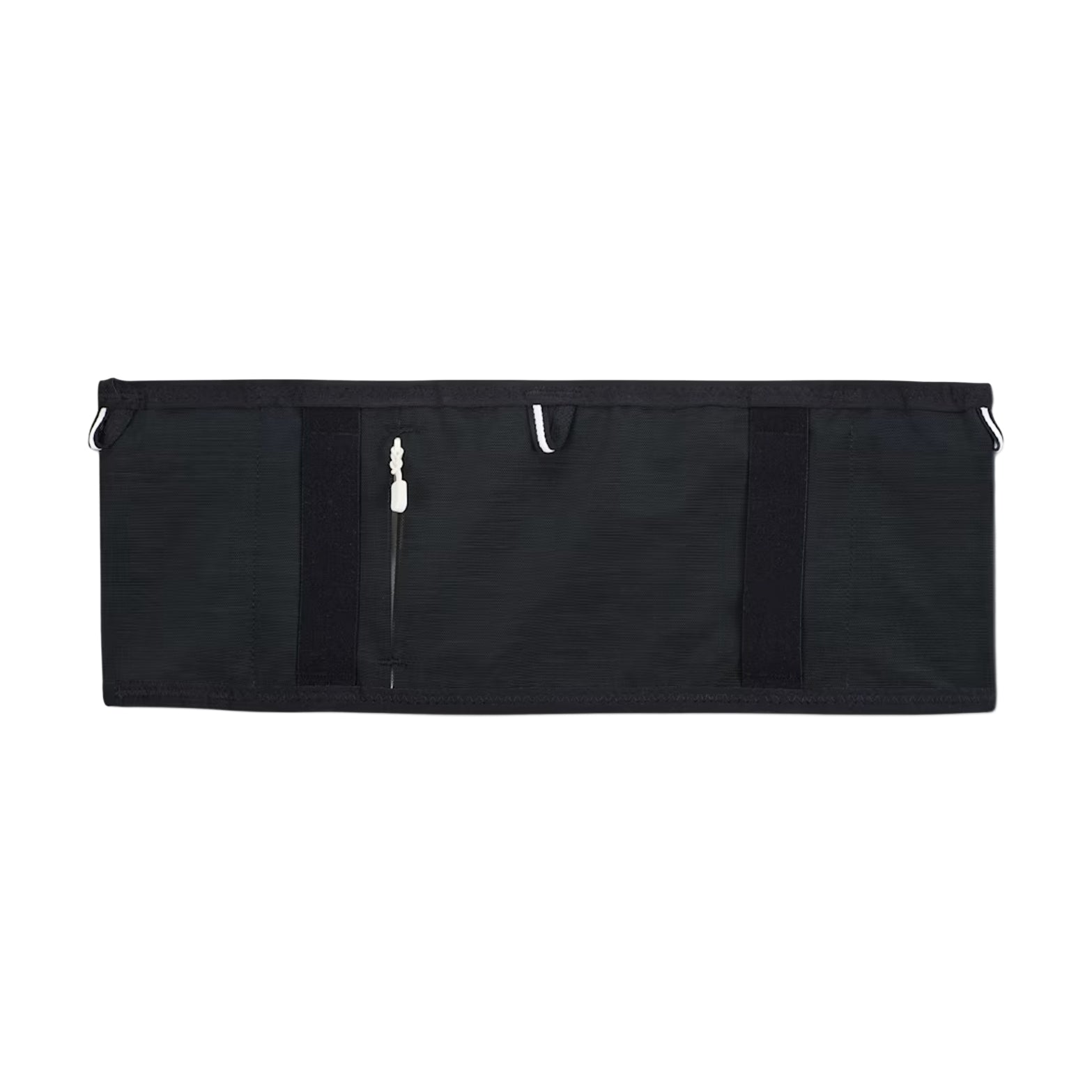 Nike Trail Running Belt in Black / Sail / Sail — back product shot showing elastic-silicone pole storage loops and black recycled polyester construction with sail accent detailing