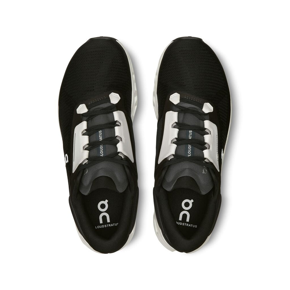 On Men's Cloudstratus 3 Running Shoes Black / Frost - achilles heel